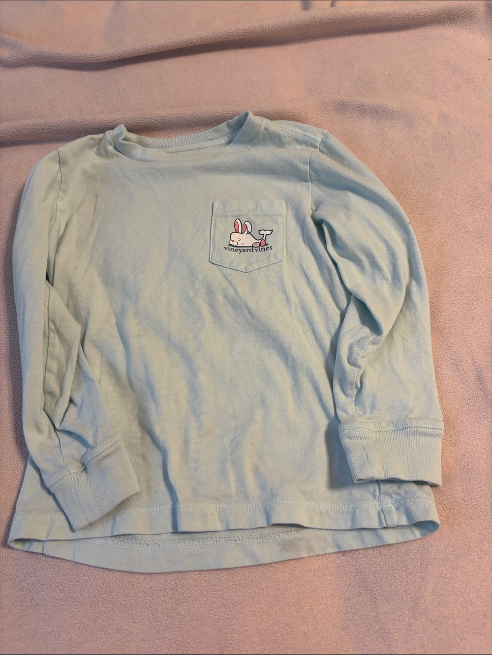 Vineyard Vines Pale Blue Long-Sleeve Pocket Tee with Bunny Graphic